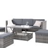 Patio Furniture, Outdoor Furniture, Seasonal PE Wicker Furniture,5 Set Wicker Furniture With Plywood Coffee Table,with lift TOP Coffee Table,with Loun