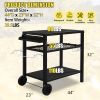 Outdoor Grill Cart Three-Shelf Grill Table, Movable BBQ Trolley Food Prep Cart with Two Wheels & Hooks, Black