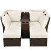 2-Seater Outdoor Patio Daybed Outdoor Double Daybed Outdoor Loveseat Sofa Set with Foldable Awning and Cushions for Garden, Balcony, Poolside, Beige