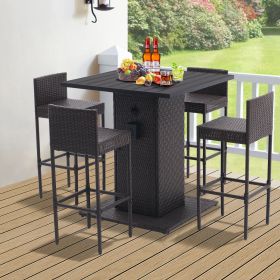 5-Piece Outdoor Conversation Bar Set,All Weather PE Rattan and Steel Frame Patio Furniture With Metal Tabletop and Stools for Patios, Backyards, Porch (Color: as Pic)