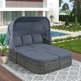 U_STYLE Outdoor Patio Furniture Set Daybed Sunbed with Retractable Canopy Conversation Set Wicker Furniture (As same as WY000281AAE) (Color: as Pic)