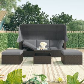 U_Style Outdoor Patio Rectangle Daybed with Retractable Canopy, Wicker Furniture Sectional Seating with Washable Cushions, Backyard, Porch(As same as (Color: as Pic)