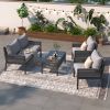 K&K 4-Piece Rope Patio Furniture Set, Outdoor Furniture with Tempered Glass Table, Patio Conversation Set Deep Seating with Thick Cushion for Backyard