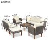 GO 9-Piece Patio Rattan Furniture Set, Outdoor Conversation Set With Acacia Wood Legs and Tabletop, PE Rattan Sectional Sofa Set with Coffee Table, Wa