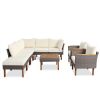 GO 9-Piece Patio Rattan Furniture Set, Outdoor Conversation Set With Acacia Wood Legs and Tabletop, PE Rattan Sectional Sofa Set with Coffee Table, Wa