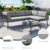 TOPMAX Modern Outdoor 3-Piece PE Rattan Sofa Set All Weather Patio Metal Sectional Furniture Set with Cushions and Glass Table for Backyard, Poolside,