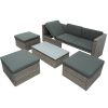 Patio Furniture Sets, 5-Piece Patio Wicker Sofa with Adustable Backrest, Cushions, Ottomans and Lift Top Coffee Table