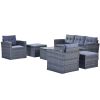 GO 6-piece All-Weather Wicker PE rattan Patio Outdoor Dining Conversation Sectional Set with coffee table, wicker sofas, ottomans, removable cushions