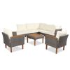 GO 9-Piece Patio Rattan Furniture Set, Outdoor Conversation Set With Acacia Wood Legs and Tabletop, PE Rattan Sectional Sofa Set with Coffee Table, Wa