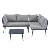 TOPMAX Modern Outdoor 3-Piece PE Rattan Sofa Set All Weather Patio Metal Sectional Furniture Set with Cushions and Glass Table for Backyard, Poolside,