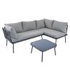 TOPMAX Modern Outdoor 3-Piece PE Rattan Sofa Set All Weather Patio Metal Sectional Furniture Set with Cushions and Glass Table for Backyard, Poolside,