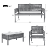 K&K 4-Piece Rope Patio Furniture Set, Outdoor Furniture with Tempered Glass Table, Patio Conversation Set Deep Seating with Thick Cushion for Backyard