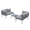 TOPMAX Modern Outdoor 3-Piece PE Rattan Sofa Set All Weather Patio Metal Sectional Furniture Set with Cushions and Glass Table for Backyard, Poolside,