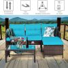 3 Pieces Outdoor Patio Corner Rattan Sofa Set