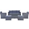 GO 6-piece All-Weather Wicker PE rattan Patio Outdoor Dining Conversation Sectional Set with coffee table, wicker sofas, ottomans, removable cushions