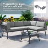 TOPMAX Modern Outdoor 3-Piece PE Rattan Sofa Set All Weather Patio Metal Sectional Furniture Set with Cushions and Glass Table for Backyard, Poolside,