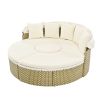 TOPMAX Patio Furniture Round Outdoor Sectional Sofa Set Rattan Daybed Two-Tone Weave Sunbed with Retractable Canopy, Separate Seating and Removable Cu