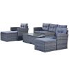 GO 6-piece All-Weather Wicker PE rattan Patio Outdoor Dining Conversation Sectional Set with coffee table, wicker sofas, ottomans, removable cushions