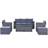 GO 6-piece All-Weather Wicker PE rattan Patio Outdoor Dining Conversation Sectional Set with coffee table, wicker sofas, ottomans, removable cushions